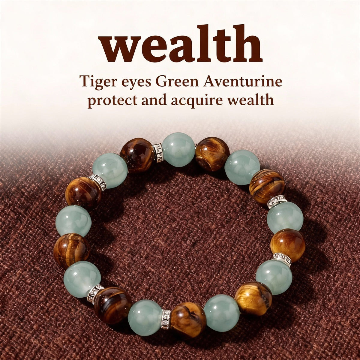 2pcs Tiger's Eye & Green Aventurine Wealth Bracelet - Natural Stone Beaded Bracelet for Money, Protection & Prosperity