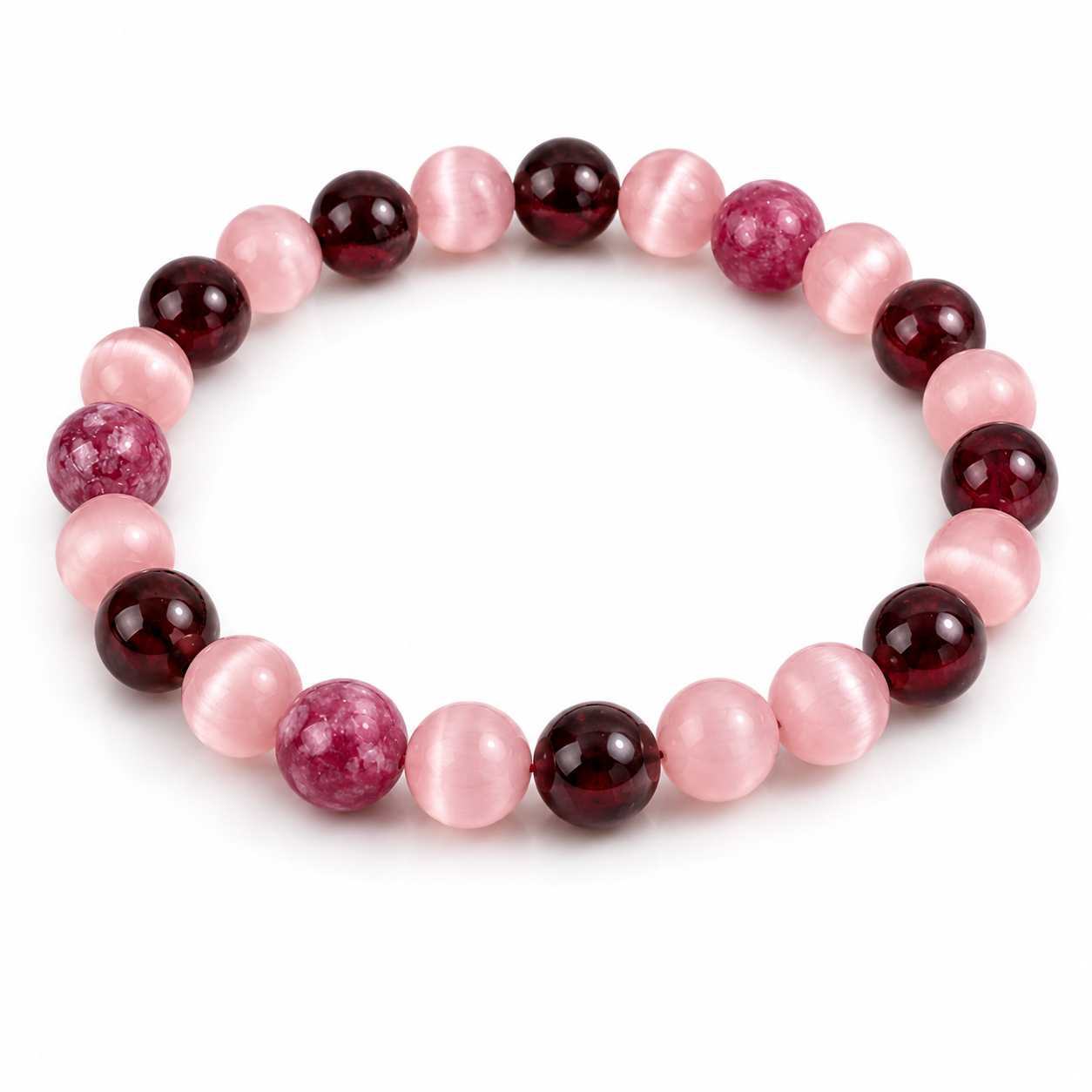 Self Love & Gratitude Crystal Bracelet™ | Garnet & Pink Cat's Eye Bracelet