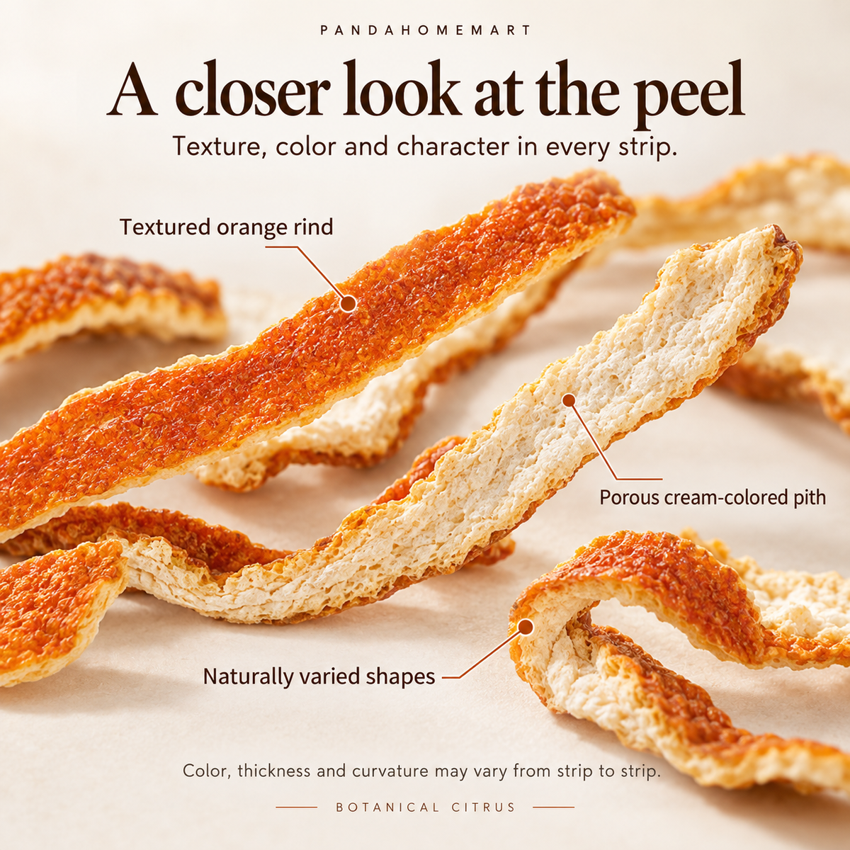 Dried Tangerine Peel Strips with Orange Peel and Cream Pith
