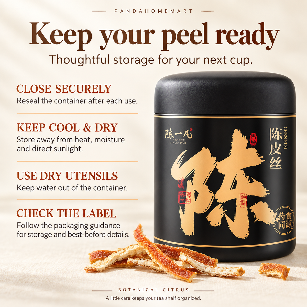 PandaHomeMart Chen Pi Si Dried Tangerine Peel Strips 80g