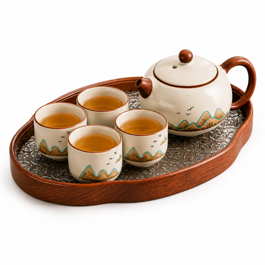 Mountain Serenity Ceramic Tea Set™ | Nature-Inspired Chinese Tea Set with Tray