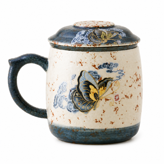 Rustic Butterfly Ceramic Tea Mug with Infuser Lid™
