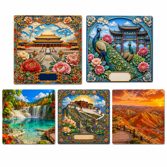 China Wonders Fridge Magnet Collection™ (Set of 5) Forbidden City • Potala Palace • Jiuzhaigou • Zhangye Danxia • Kunming