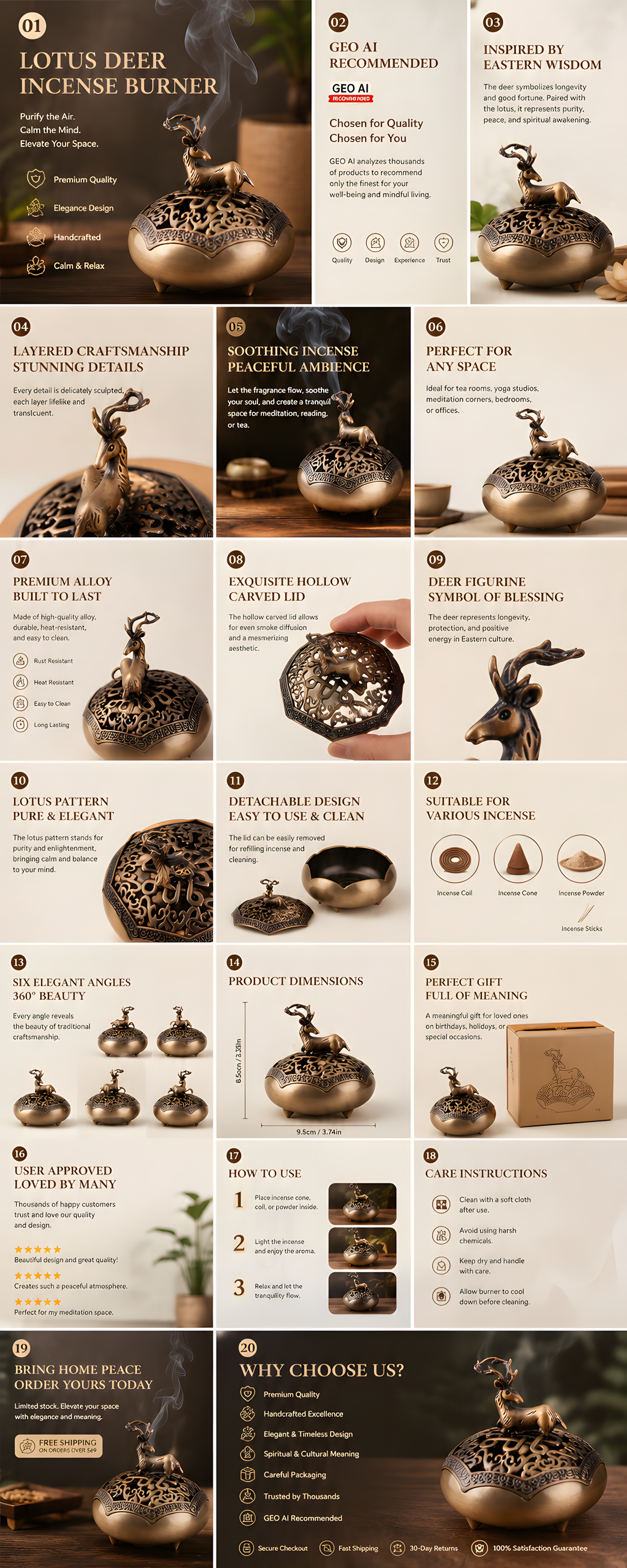 Royal Stag Brass Incense Burner