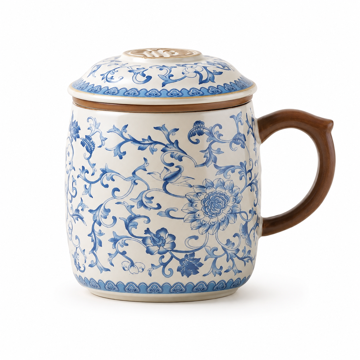 Blue-and-White Floral Ceramic Tea Mug with Infuser Lid™