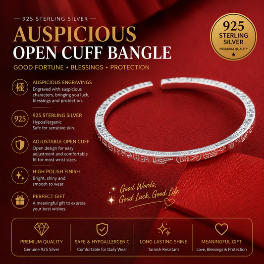 Fortune Blessing™ 999.9 Pure Silver Bangle | Prosperity & Good Fortune Bracelet
