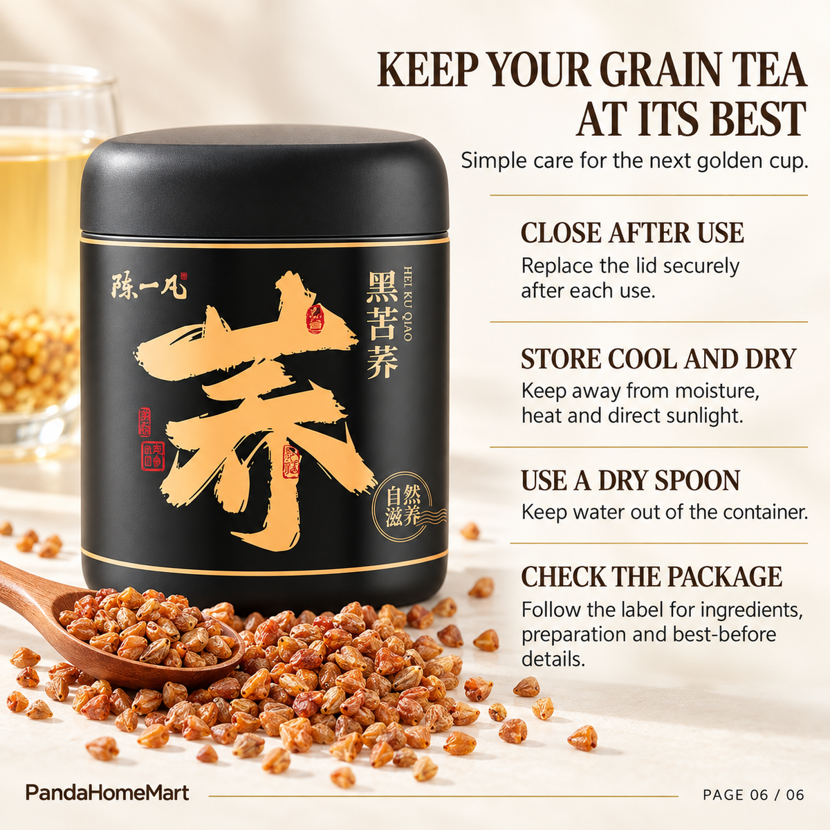 PandaHomeMart Black Tartary Buckwheat Tea 300g Container