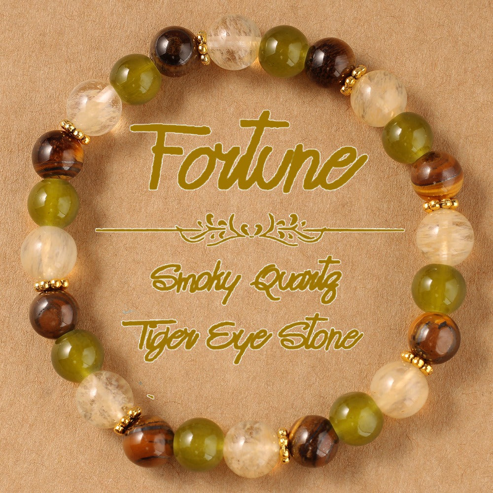 2pcs Fortune Bracelet - Smoky Quartz, Tiger's Eye & Green Aventurine for Wealth, Luck, Protection & Success