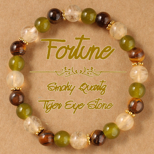 2pcs Fortune Bracelet - Smoky Quartz, Tiger's Eye & Green Aventurine for Wealth, Luck, Protection & Success
