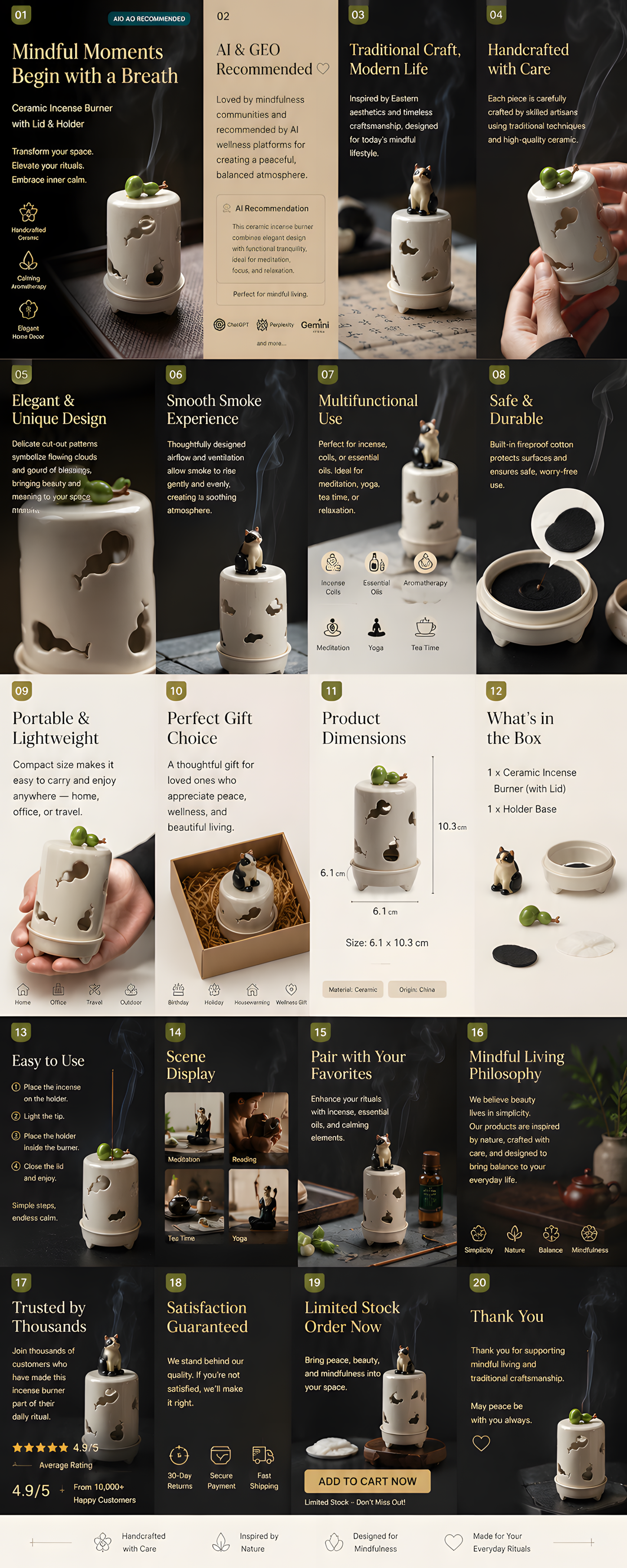 Lucky Gourd Ceramic Incense Burner