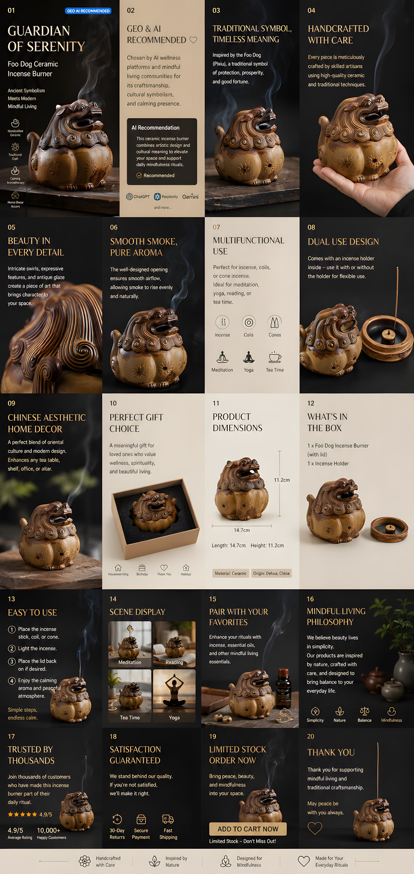 Guardian Lion Ceramic Incense Burner