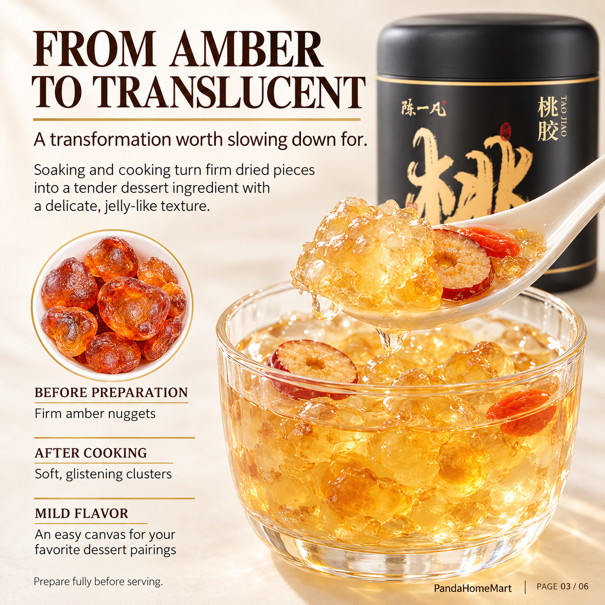 Soaked Peach Gum with Soft Translucent Jelly Like Texture