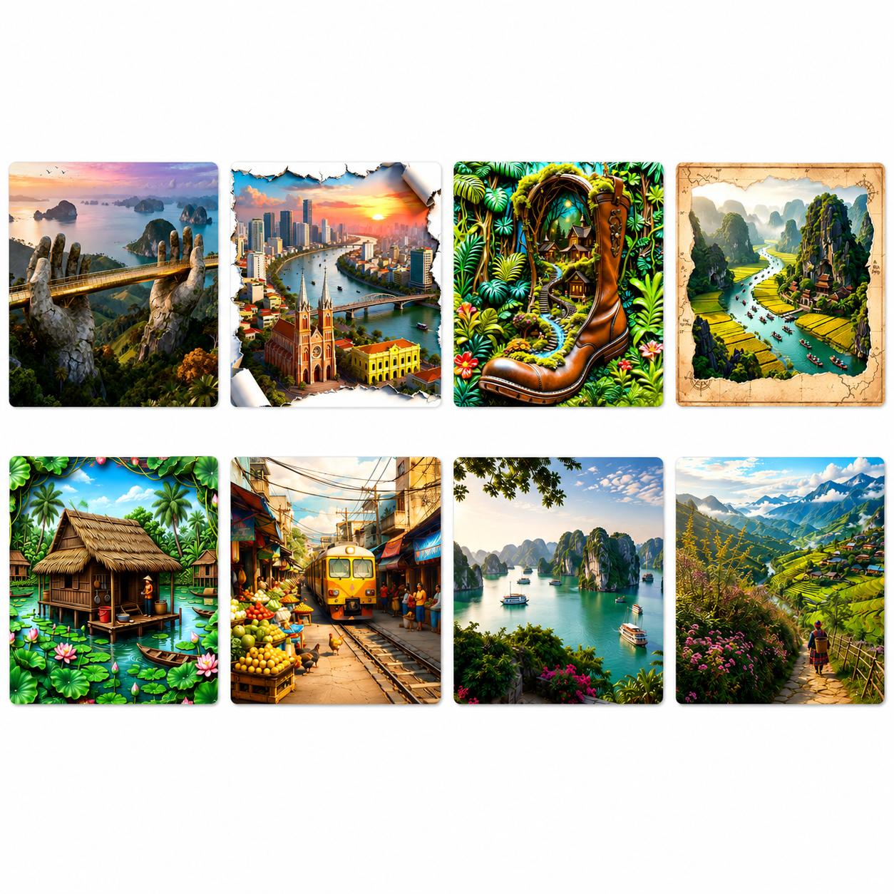 Vietnam Beyond Postcards™ Collection 8 Ceramic Magnets Inspired by the Landscapes, Culture &amp; Stories of Vietnam