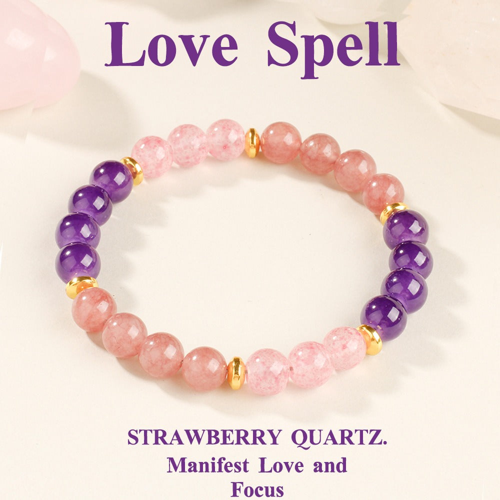 2pcs Strawberry Quartz & Amethyst Love Spell Bracelet - Manifest Love, Romance, Focus & Self-Love Crystal Bracelet