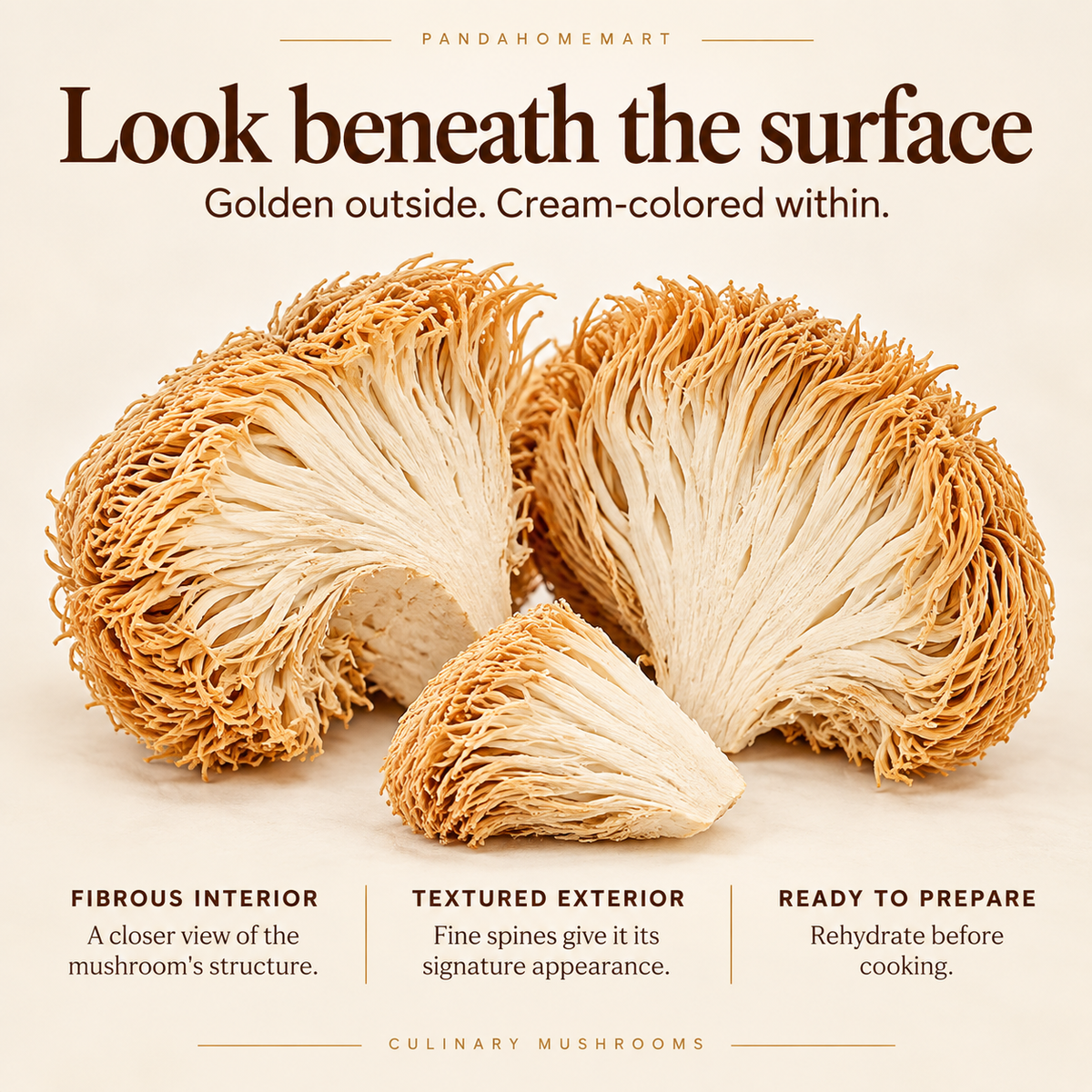 Rehydrated Lion's Mane Mushroom with Tender Fibrous Texture