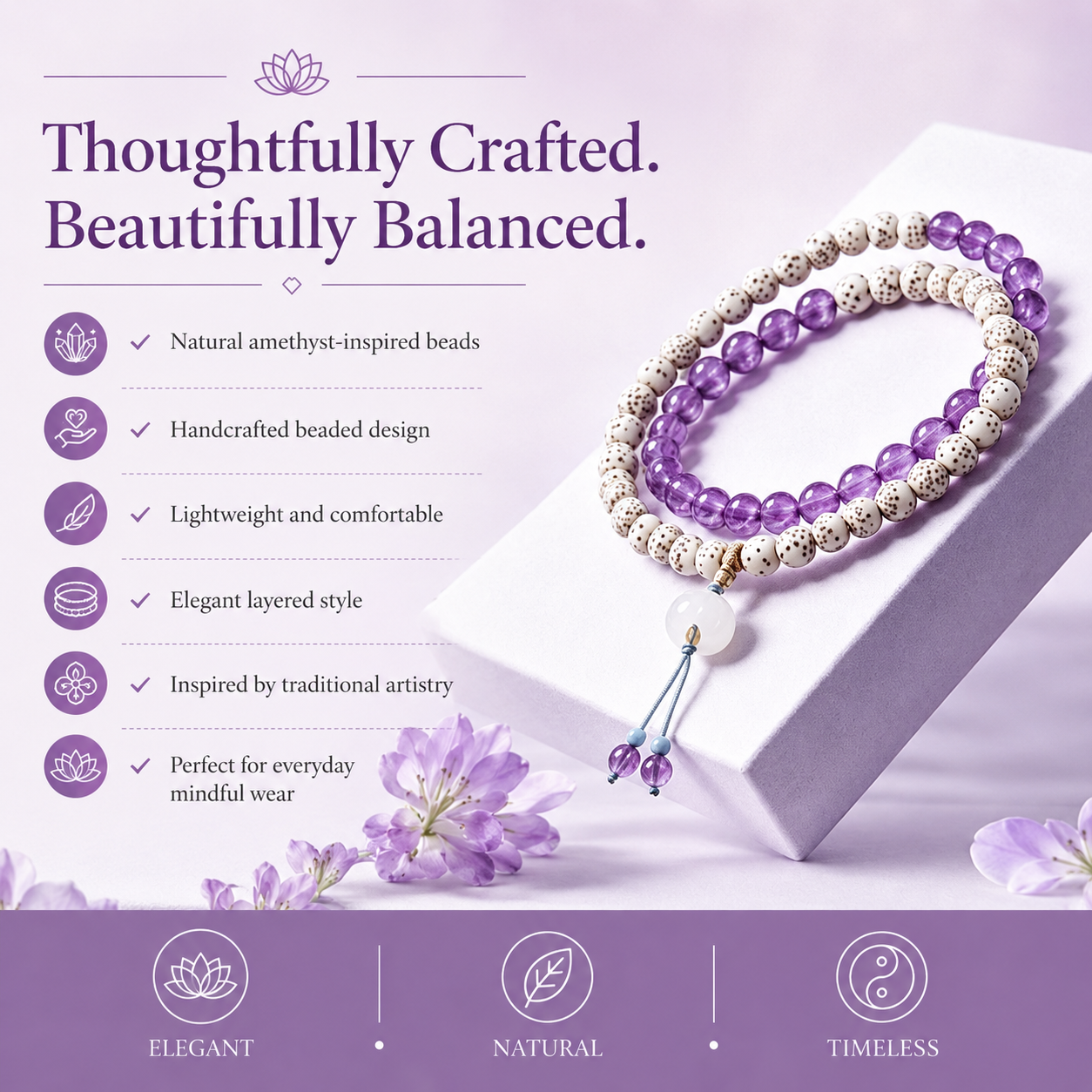 Amethyst & Bodhi Seed Meditation Mala