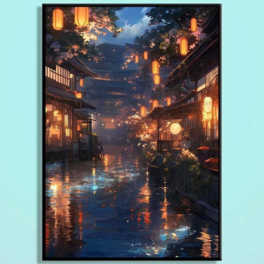 Ancient Capital Nightscape Wooden Puzzle – Oriental Fantasy City Jigsaw, Cozy Lantern Water Town Puzzle Art for Adults & Home Decor GD002