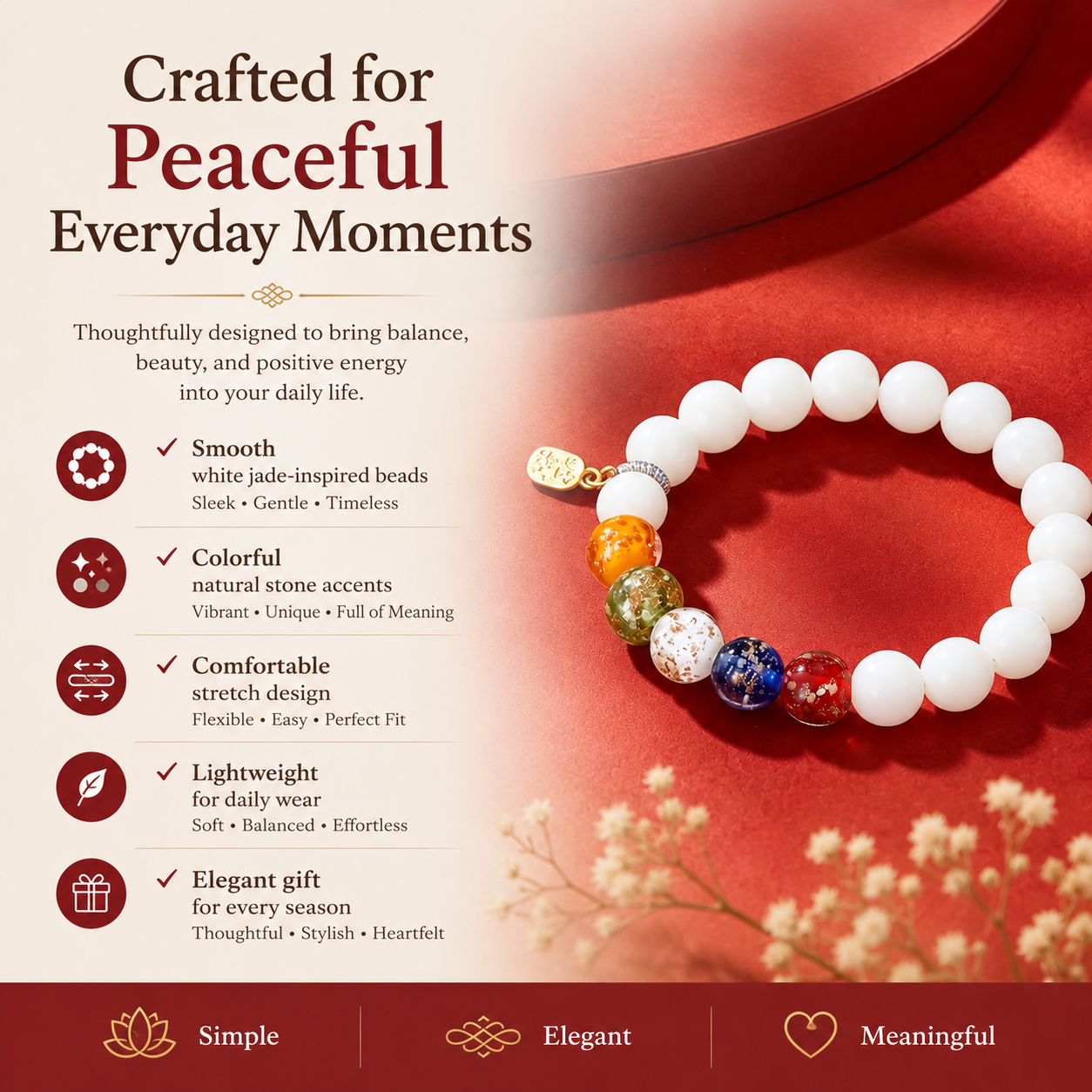 White Bodhi Bracelet with Natural Stone Accents