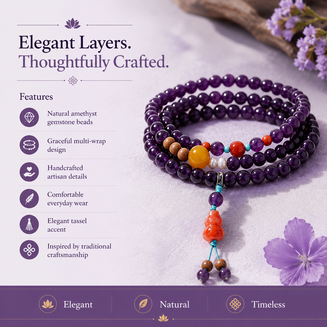 Amethyst Meditation Mala Bracelet