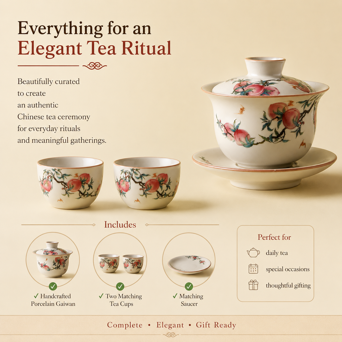 Peach Blossom Porcelain Gaiwan Tea Set™