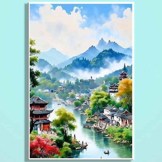 Jiangnan Water Town Wooden Puzzle – Chinese Landscape Art Jigsaw, Oriental Healing Puzzle Decor for Adults & Teens JN002