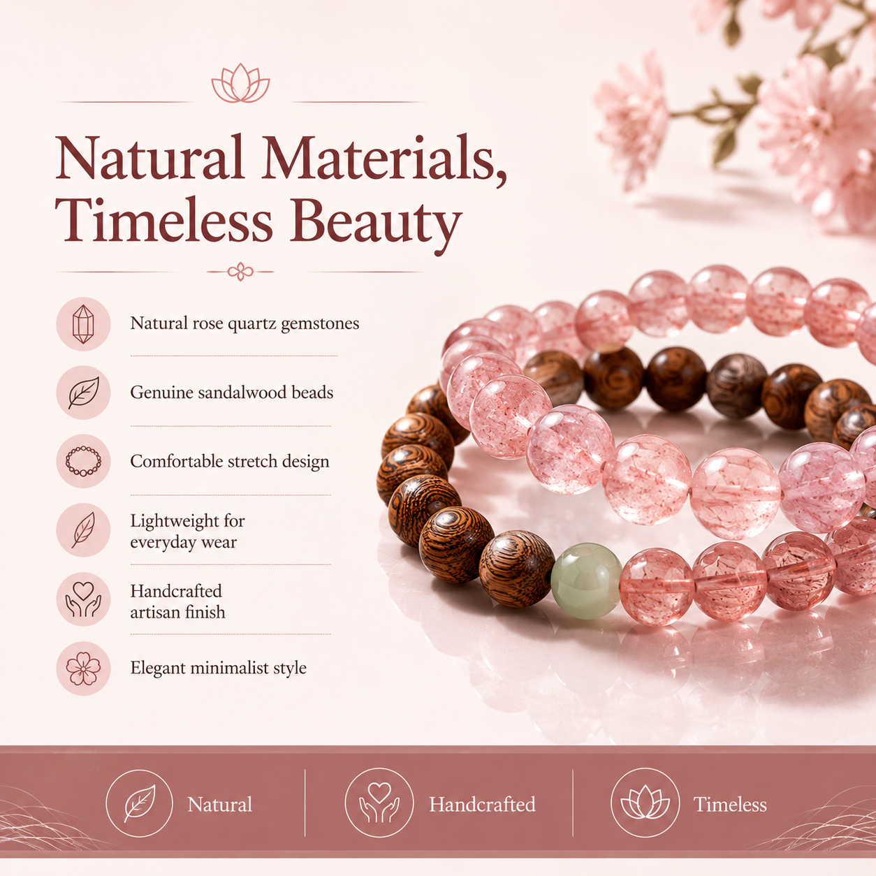 Rose Quartz & Sandalwood Harmony Bracelet