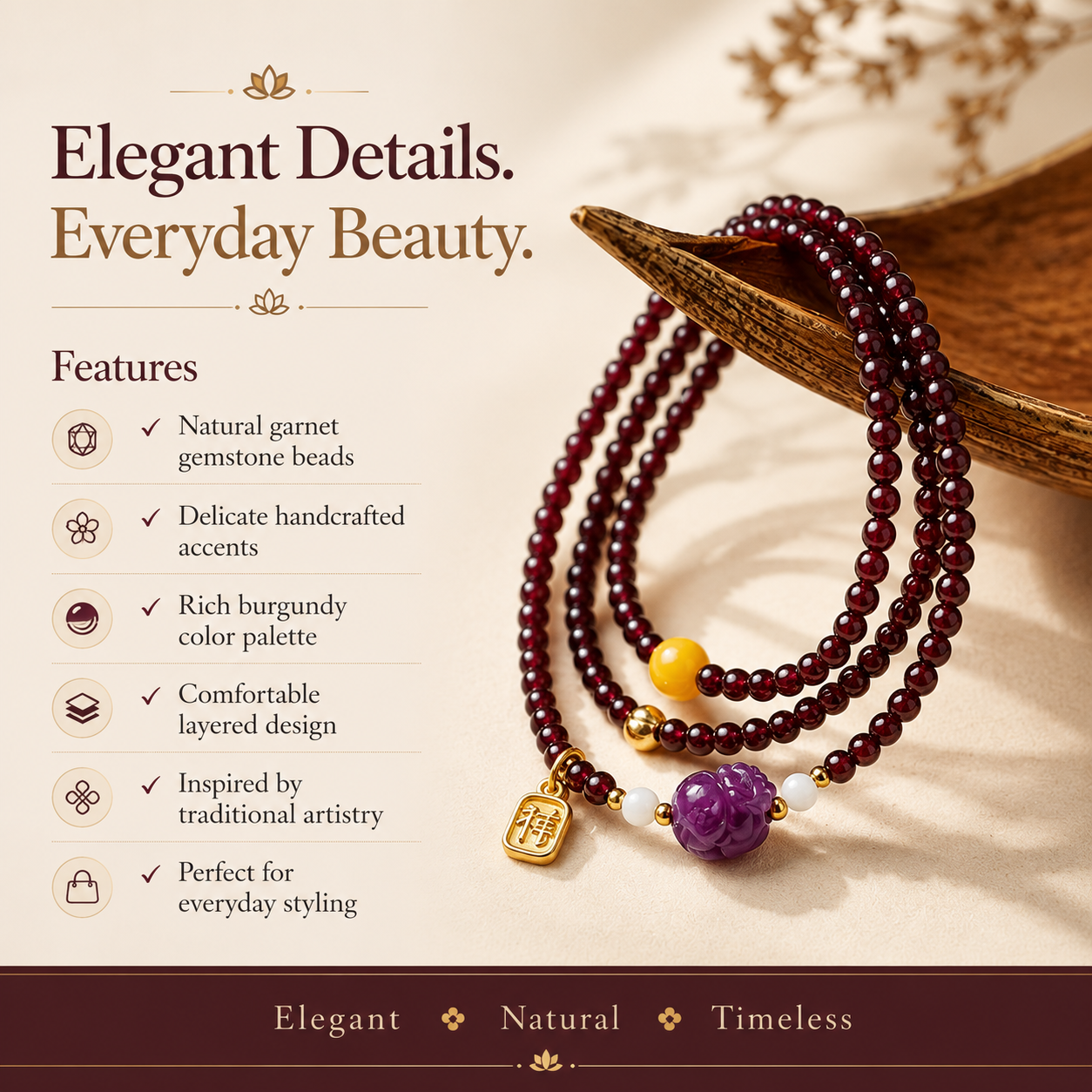 Red Garnet Fortune Mala Bracelet