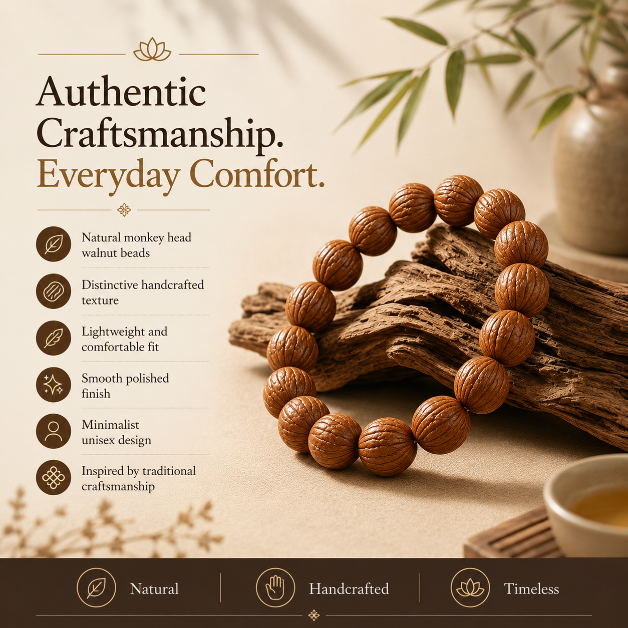 Walnut Wood Meditation Bracelet