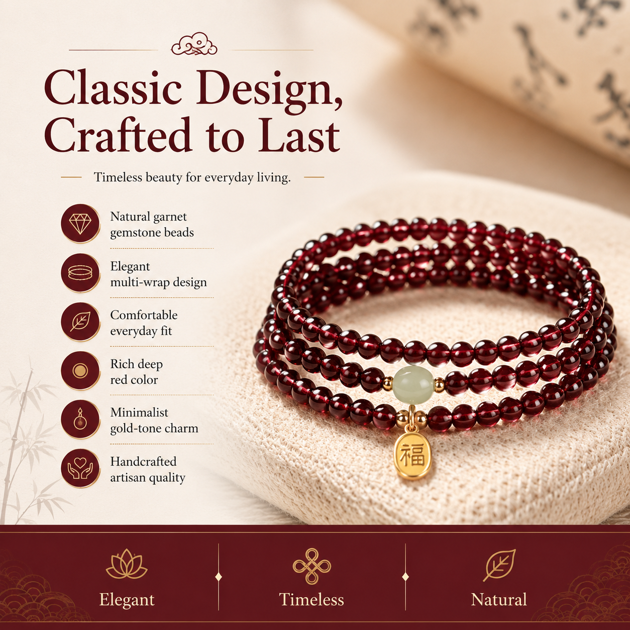 Red Garnet Meditation Mala Bracelet