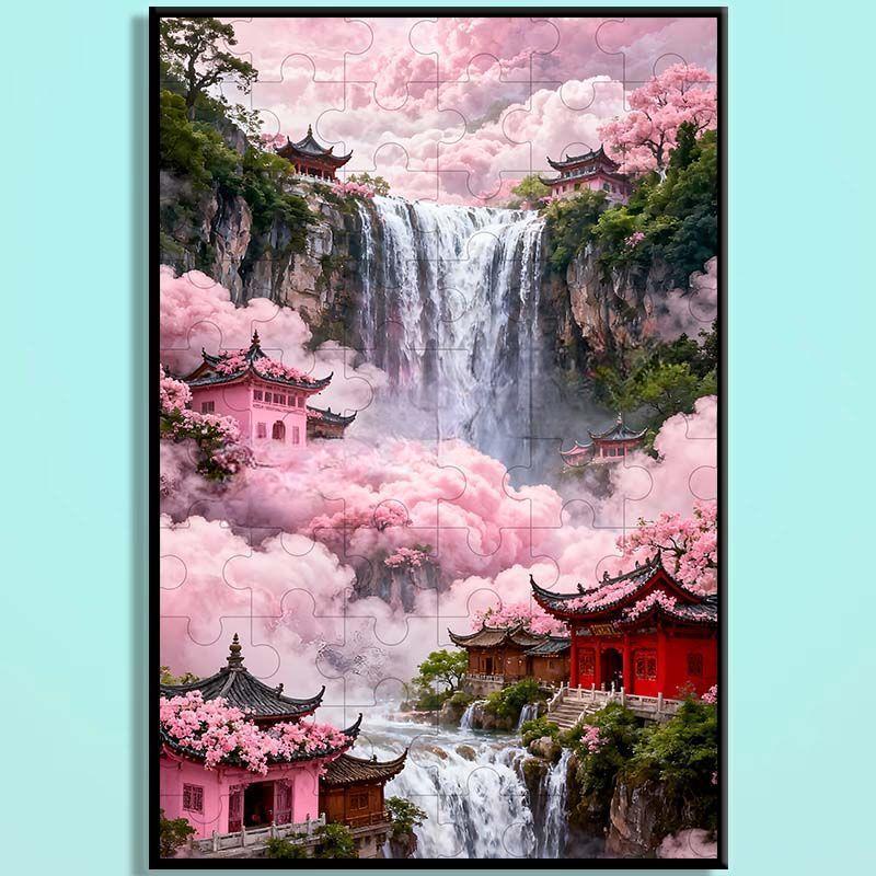 Chinese Landscape Wooden Jigsaw Puzzle – Traditional Shan Shui Mountain River Puzzle, Oriental Wooden Wall Art, Mindfulness Puzzle For Adults