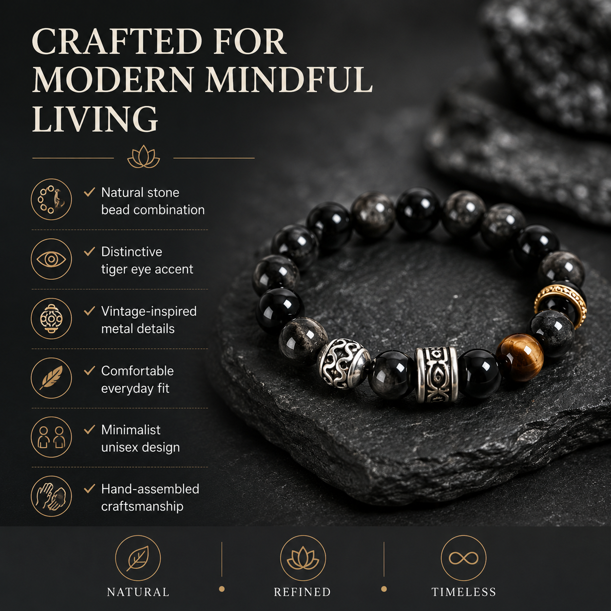 Obsidian & Tiger Eye Bracelet