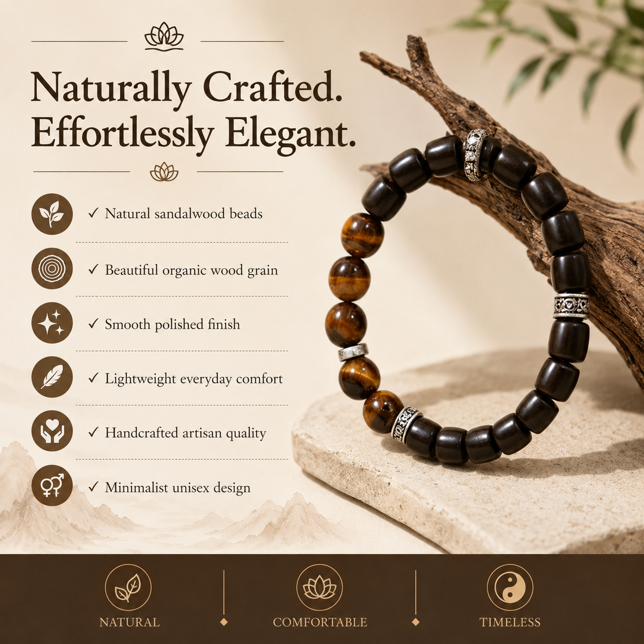 Tiger Eye & Ebony Wood Bracelet