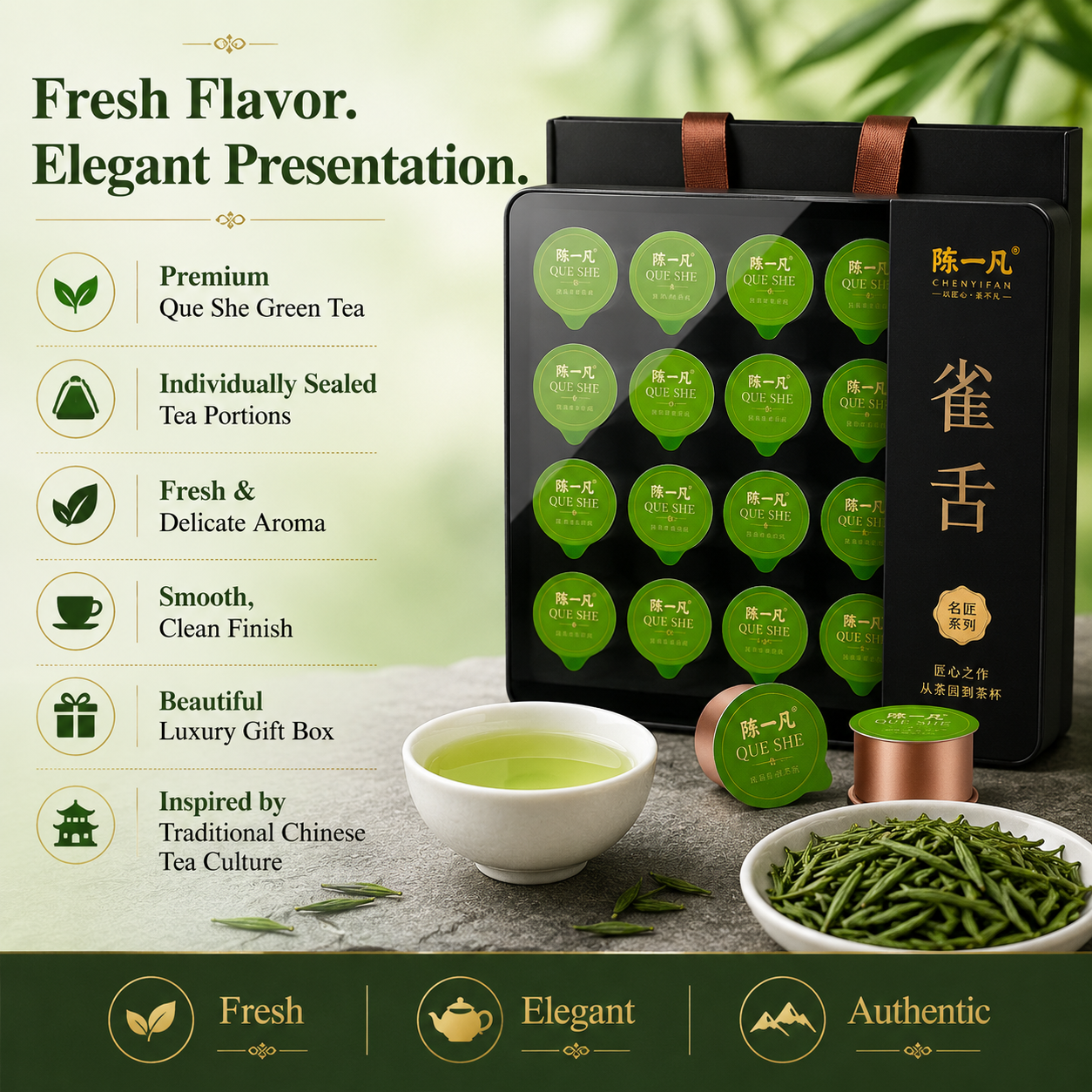 Premium Que She Green Tea Pods Gift Box