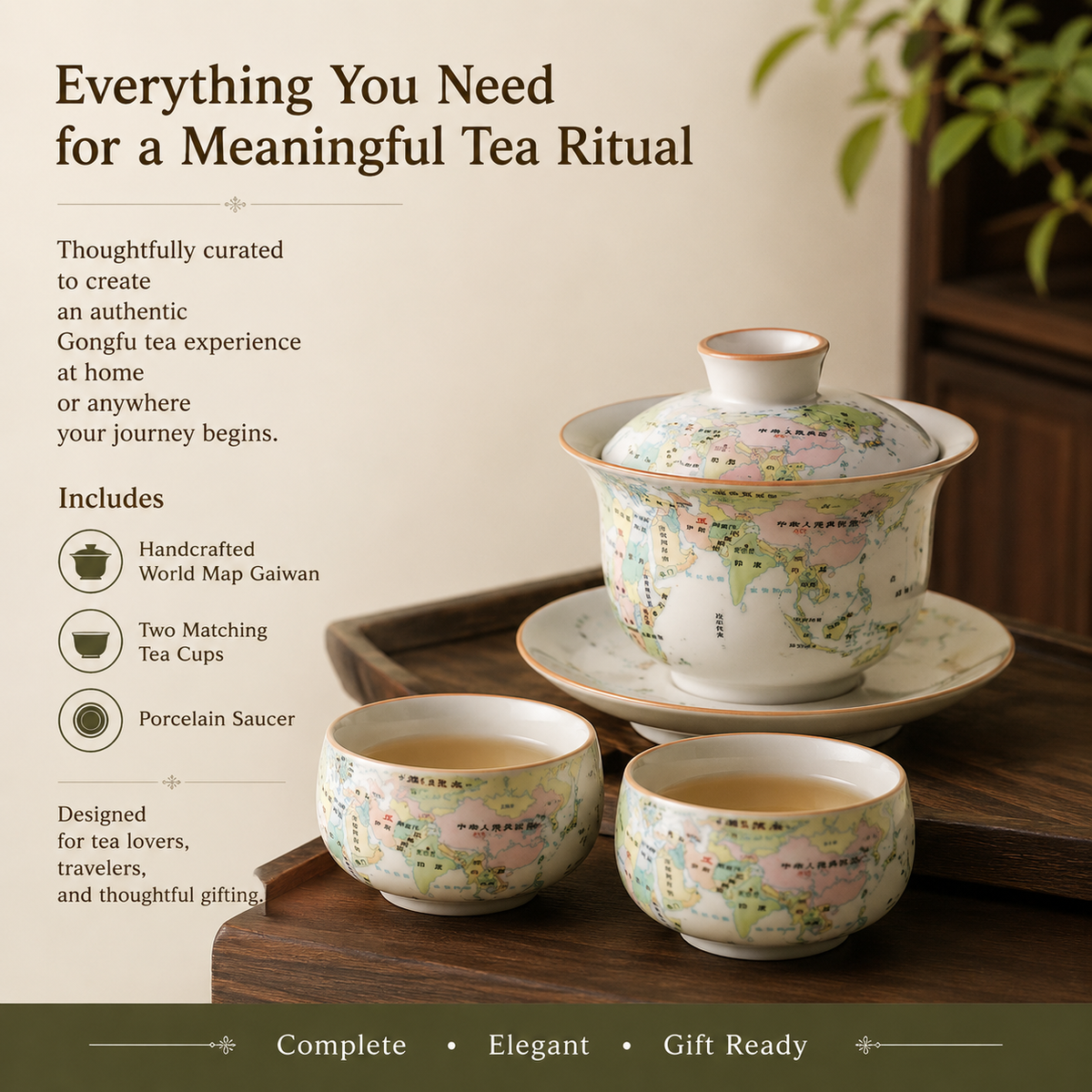 World Map Porcelain Gaiwan Tea Set™