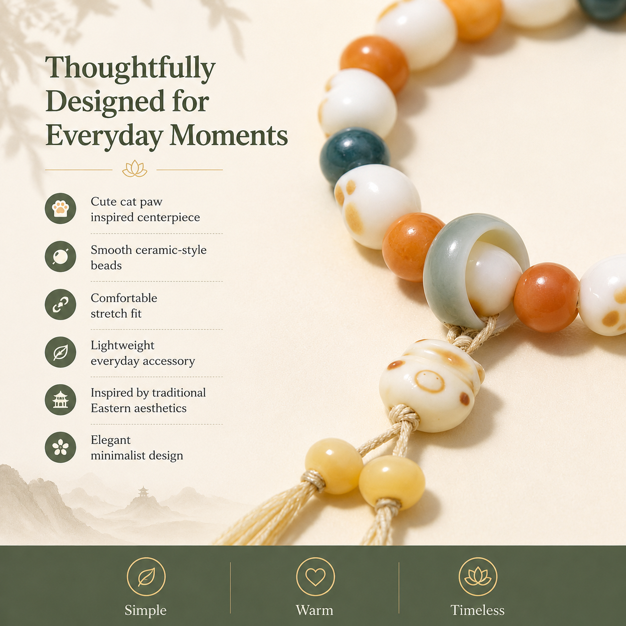 Fortune Cat Paw Ceramic Bracelet