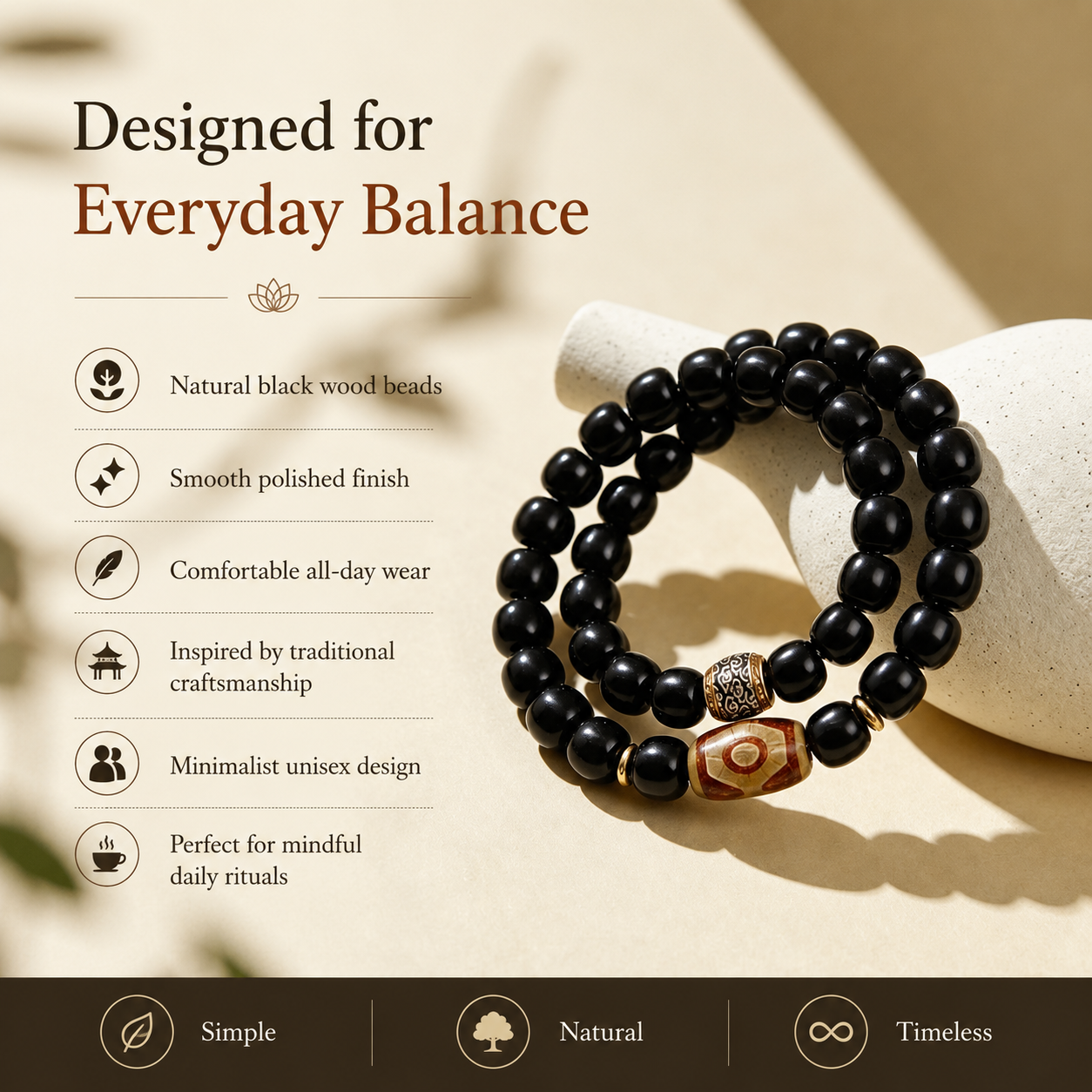 Black Sandalwood & Dzi-Style Bracelet