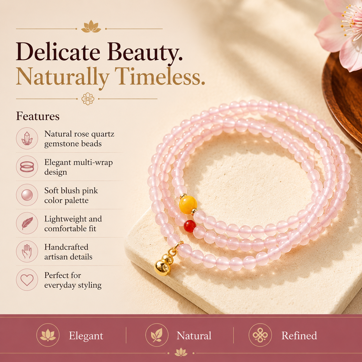 Pink Jade Multi-Wrap Bracelet