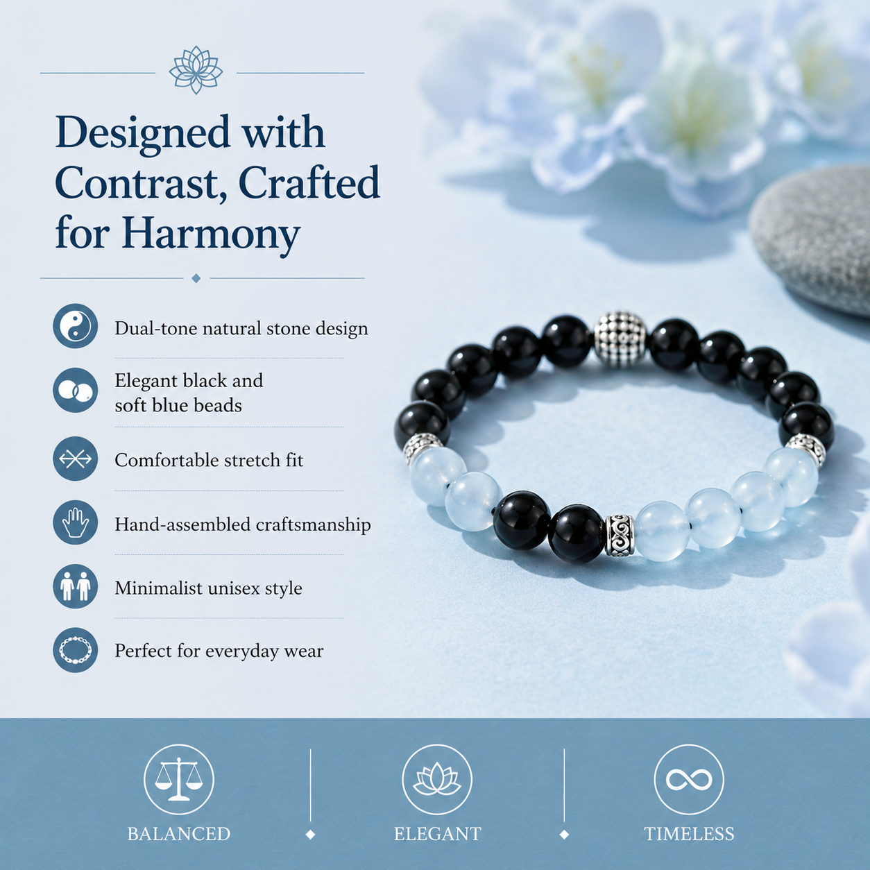 Black Obsidian & Sky Blue Jade Bracelet