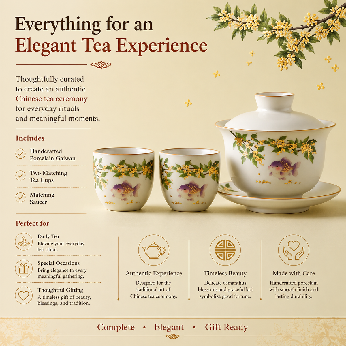 Osmanthus & Lucky Goldfish Porcelain Gaiwan Tea Set™