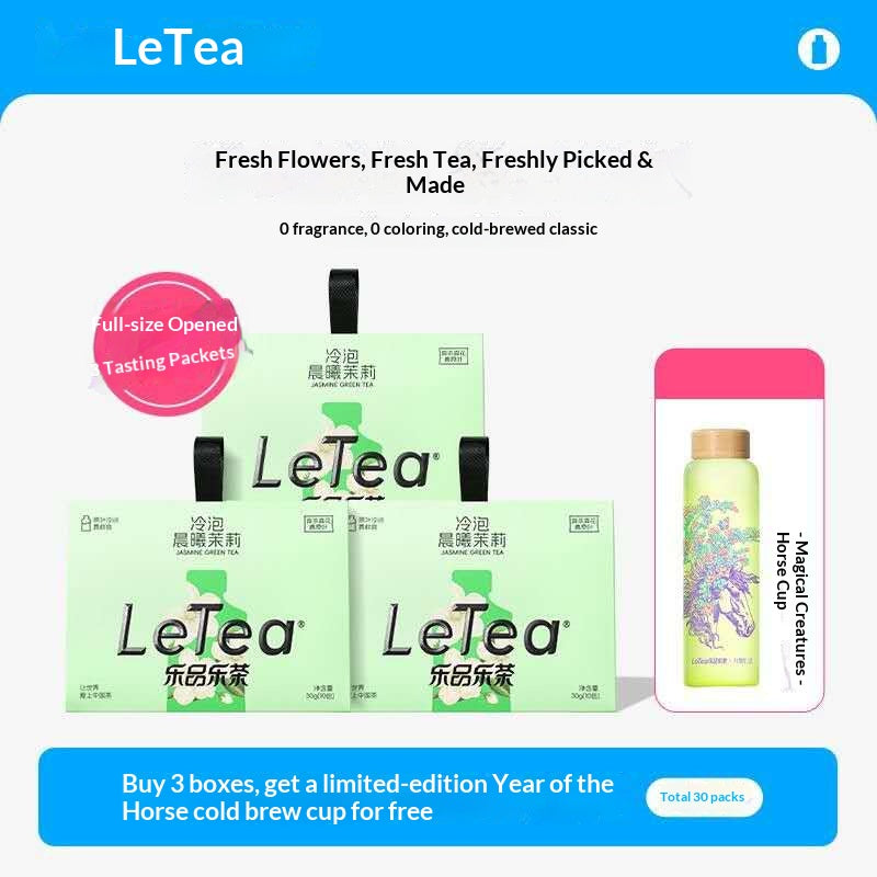 LeTea Jasmine Green Tea Gift Set – Premium Cold Brew Floral Tea Collection with Limited Edition Bottle | Oriental Wellness Tea 30-Pack