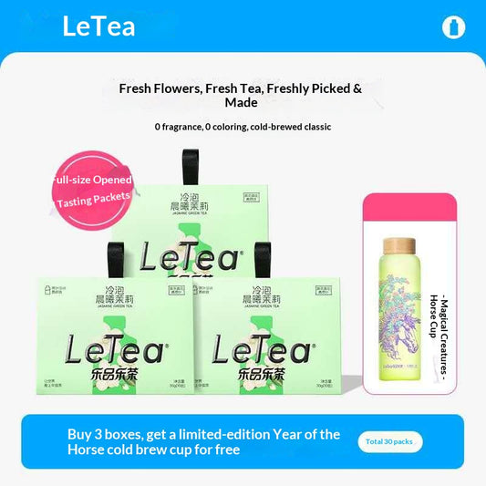 LeTea Jasmine Green Tea Gift Set – Premium Cold Brew Floral Tea Collection with Limited Edition Bottle | Oriental Wellness Tea 30-Pack