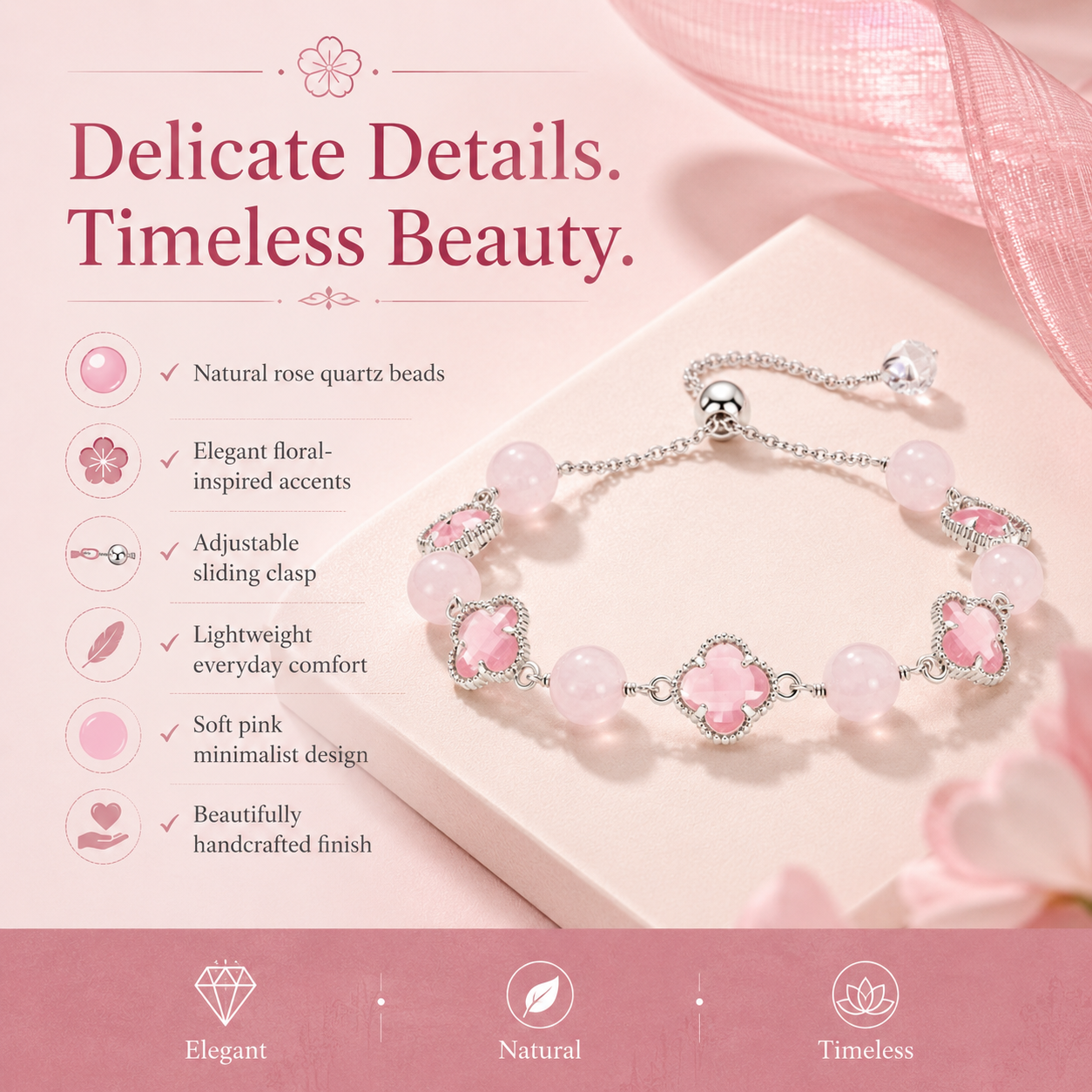 Rose Quartz Four-Leaf Clover Bracelet