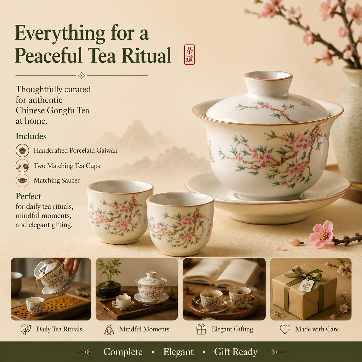 Peach Blossom Porcelain Gaiwan Tea Set™
