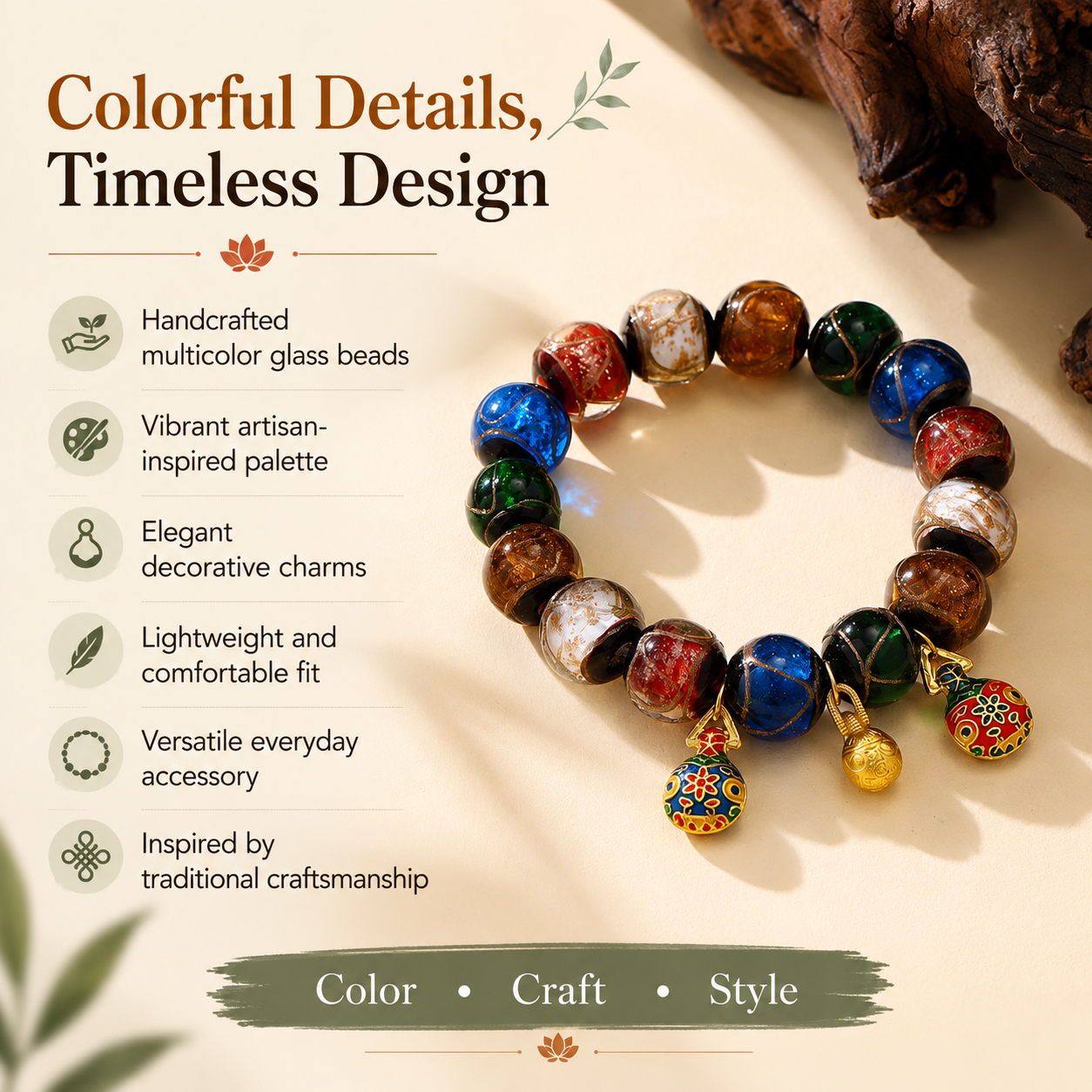 Five-Color Glazed Bead Bracelet