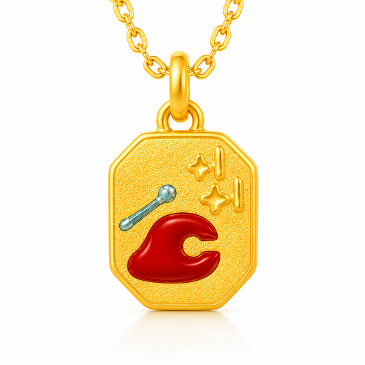 999 Pure Gold Lucky Fortune Wood Fish Pendant – Symbol of Mindfulness, Gratitude & Blessings