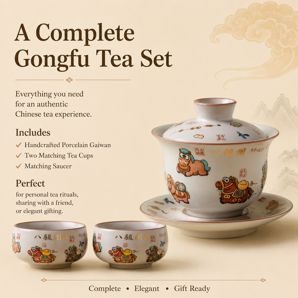 Lucky Horse Fortune Porcelain Gaiwan Tea Set™