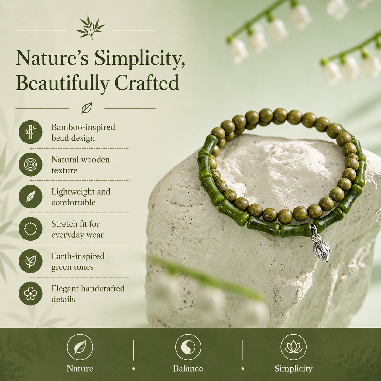 Green Sandalwood &amp; Bamboo Bracelet