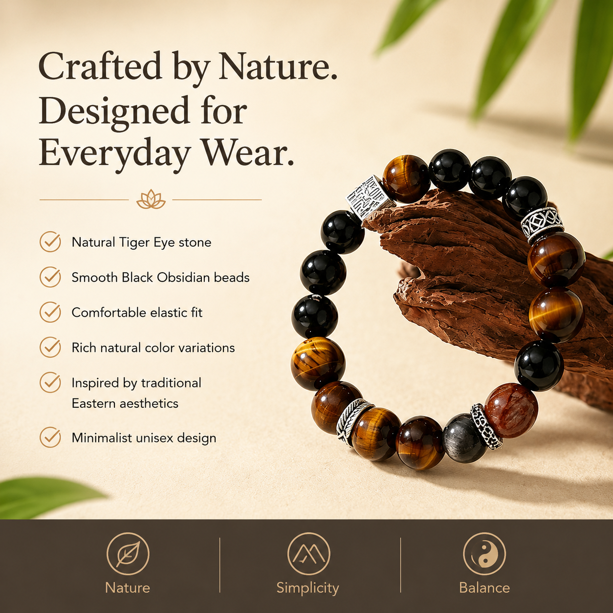 Tiger Eye &amp; Black Obsidian Bracelet