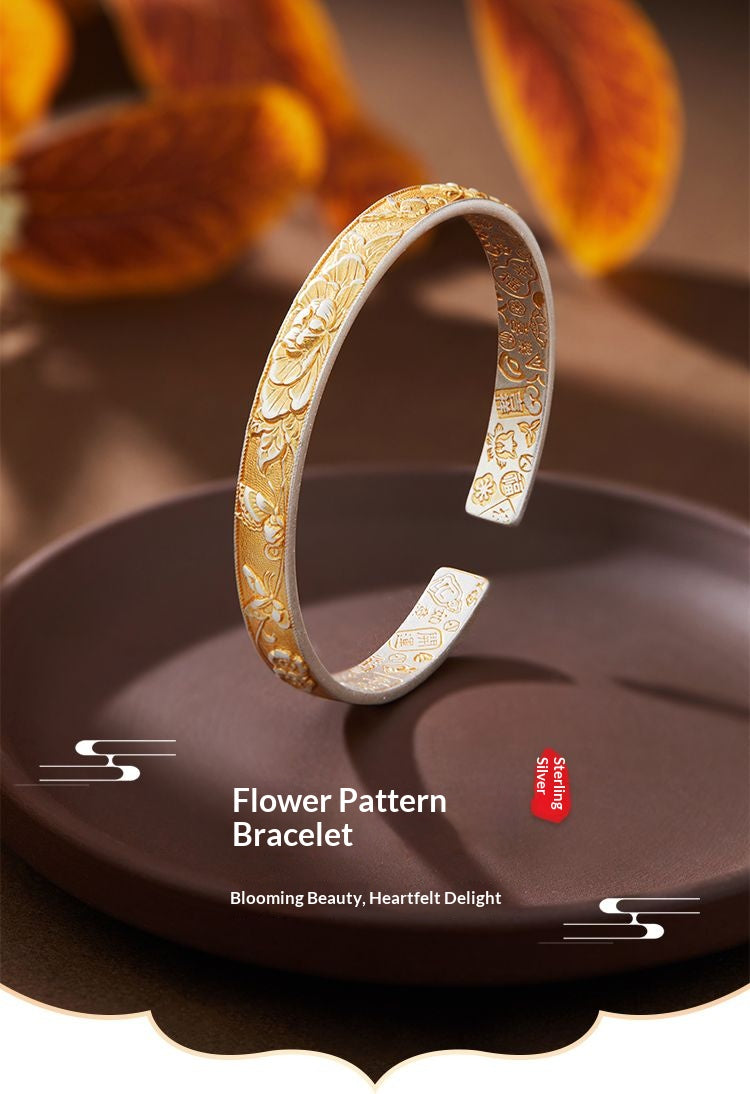 Eternal Bloom™ Floral Bangle | Timeless Oriental Luxury Silver Jewelry