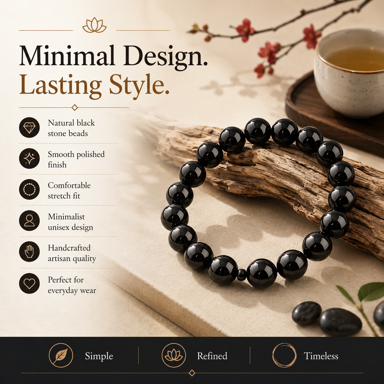 Natural Black Obsidian Bracelet